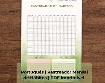 Rastreador Mensal de Hábitos | PDF Imprimível A4 A5 US Letter | Habit Tracker Minimalista | Planner de Hábitos