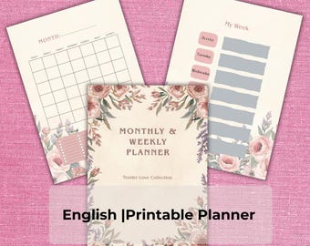 Essential Planner Printable | Weekly & Monthly Planner | A4 A5 US Letter PDF | tender Love Collection