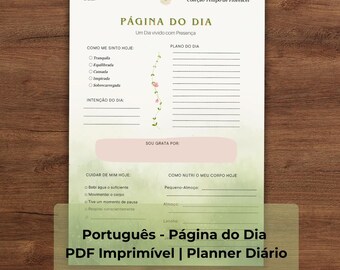 Página do Dia Florescer | Planner Diário Imprimível | Página de Gratidão e Autocuidado | PDF A4 A5 US Letter | Download Digital