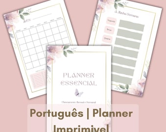 Planner Essencial | Planeamento Mensal e Semanal em Português | PDF Imprimível