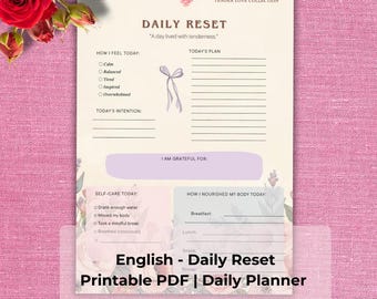 Daily Reset Planner Page | Self Care, Gratitude, Reflection (PDF Download)
