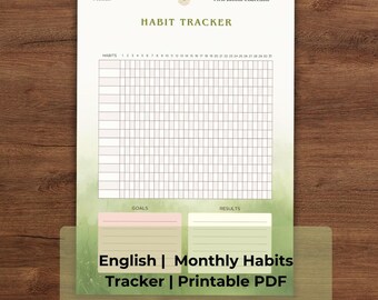 Monthly Habit Tracker Printable PDF | Habit Tracker Planner | A4 A5 US Letter | Minimalist Habit Tracker | Printable Planner