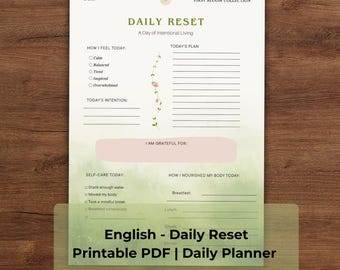 Daily Reset Planner Page | Self Care, Gratitude, Reflection (PDF Download)