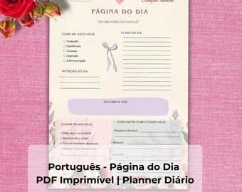 Página do Dia Coleção Ternura | Planner Diário Imprimível | Página de Gratidão e Autocuidado | PDF A4 A5 US Letter | Download Digital