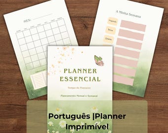 Planner Semanal e Mensal Minimalista | PDF Imprimível A4, A5, US Letter (Português)