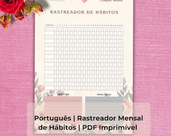 Rastreador de Hábitos Mensal | Habit Tracker Imprimível | Planner de Hábitos | PDF A4 A5 US Letter | Coleção Ternura