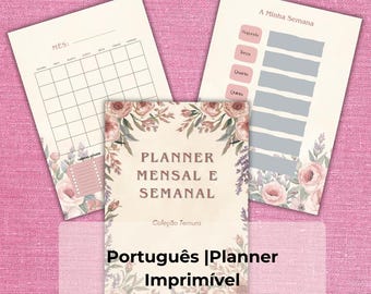 Planner Semanal e Mensal Minimalista | Coleção Ternura | PDF Imprimível A4, A5, US Letter (Português)