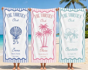 Personalized Birthday Trip Beach Towel,Custom Birthday Club Pool Towel,Girls Weekend Trip Gift,Bestie Beach Party Favor,Vacation Towel