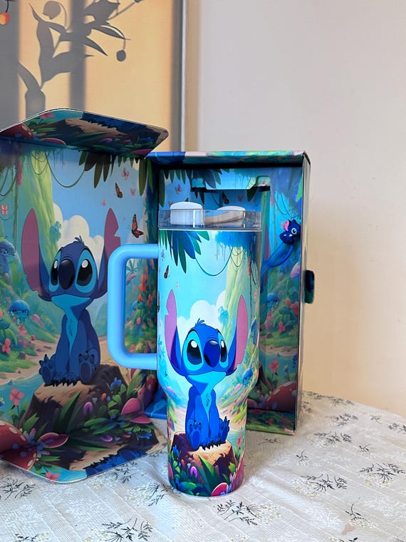 Cute Blue Alien Travel Mug with Handle – Colorful Double-Wall Tumbler, 20oz Stainless Steel Cup with Lid, Gift for Coffee Lovers