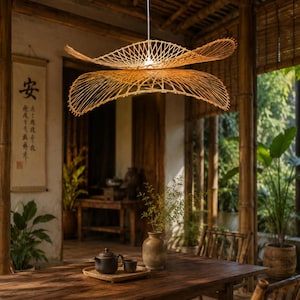Handwoven Bamboo Pendant Light | Sculptural Japandi Ceiling Lamp, Vietnam