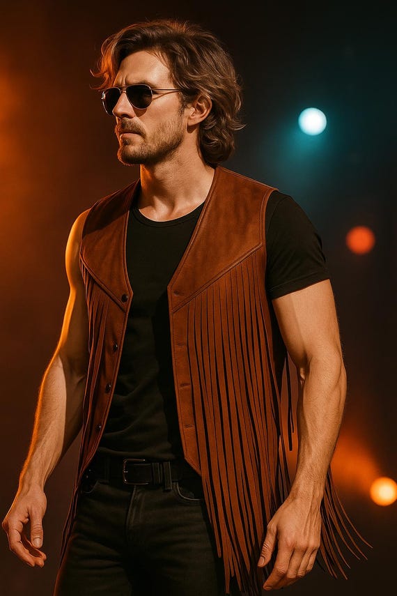 Handmade Genuine Leather Fringe Vest for Men | Western Rock Musician Stage Outfit | Brown Cowboy Festival Biker Vest XS–6XL