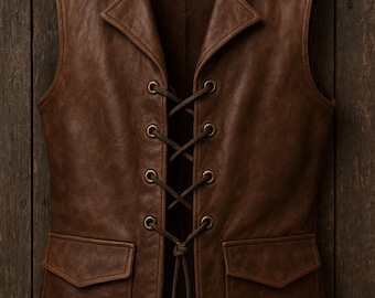Men’s Leather Pirate Vest – Handmade Renaissance Vest | Steampunk Pirate Costume | Brown / Black / Chocolate Brown | XS–6XL