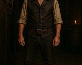 Chaleco pirata de cuero para hombre – Chaleco renacentista hecho a mano / Disfraz pirata steampunk / Marrón / Negro / Marrón chocolate / Tallas XS–6XL