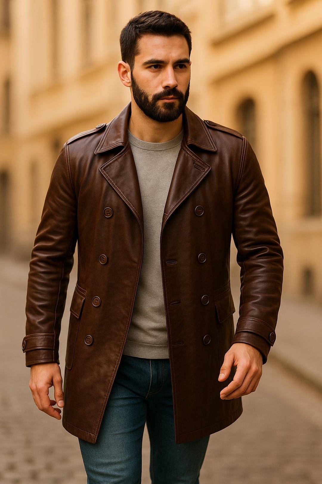 Men’s Black Leather Trench Coat | Handmade Real Leather Long Jacket ...