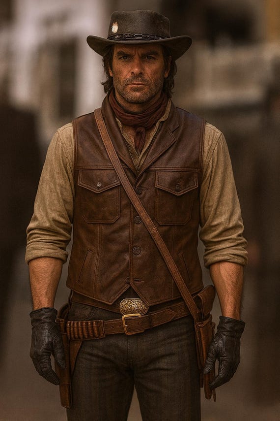 Handmade Real Leather Cowboy Vest for Men | Western Vintage Style Waistcoat | Brown Genuine Leather Biker Vest | Wild West Outfit | XS–6XL