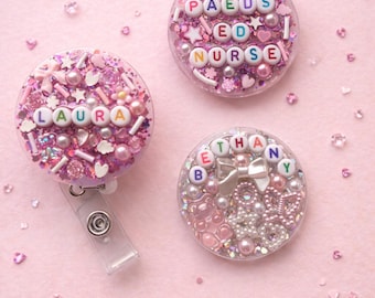 Personalised Glitter Resin Badge Reel For Nurses and Health care Professionals, Nurse ID Holder