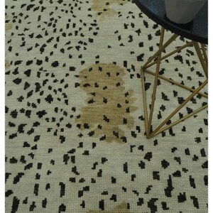 Hand Knotted Wool Oushak Rug, Modern Speckled Neutral Rug, Minimalist Beige Black Abstract Carpet, Scandinavian Style Handmade 8x10 Rug