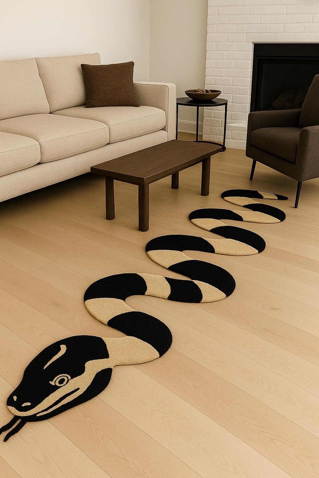 Hand-tufted Snake Runner Rug – Black and Beige Serpent Carpet - Etsy