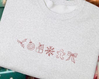 Besticktes Weihnachtsmarkt Sweatshirt | Gemütlicher Urlaub Rundhalsausschnitt | Festliches Baum Design | Winter Geschenk für Sie | Bestickter Weihnachtspullover