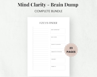 Mind Clarity Brain Dump Planner | ADHD-Friendly Printable | 23-Page Mental Reset & Focus Workbook | Brain Dump Journal PDF | A4 · US Letter