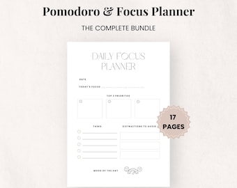 Hyperfocus Pomodoro & Focus Planner | Pomodoro Tracker + Time Blocking | Focus Goals, Distraction Log | Printable A4 · US Letter