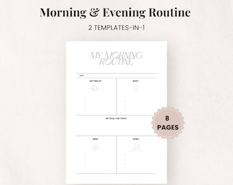 Morning & Evening Routine Planner Bundle | Daily Routine Template | Printable Habit Builder | Productivity Planner | Minimalist PDF