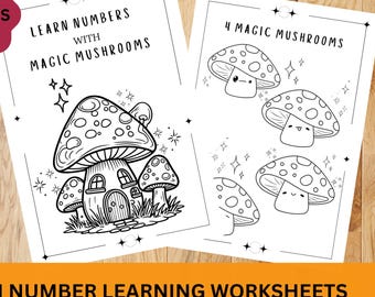 Learn Numbers 1-10 Coloring Pages, Magic Mushrooms (Printable PDF)