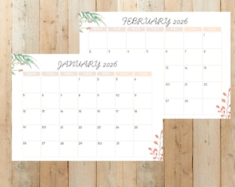 Printable Minimalist 2026 Calendar, Monthly Planner - Digital Download (A4 PDF file)