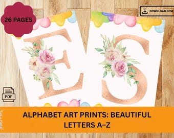 Pink Floral Alphabet Art Print: Nursery Decor (Digital Download)