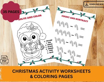 Christmas & Winter Activity And Coloring Pages, Worksheet Bundle for Holiday Learning (PDF)