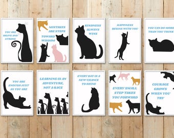 Cat Wall Art – Set of 10 Motivational Posters (A3 Size, PDF download)