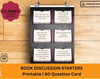 The Villain - Book Club 60 Discussion Starter Cards (PDF Printable)