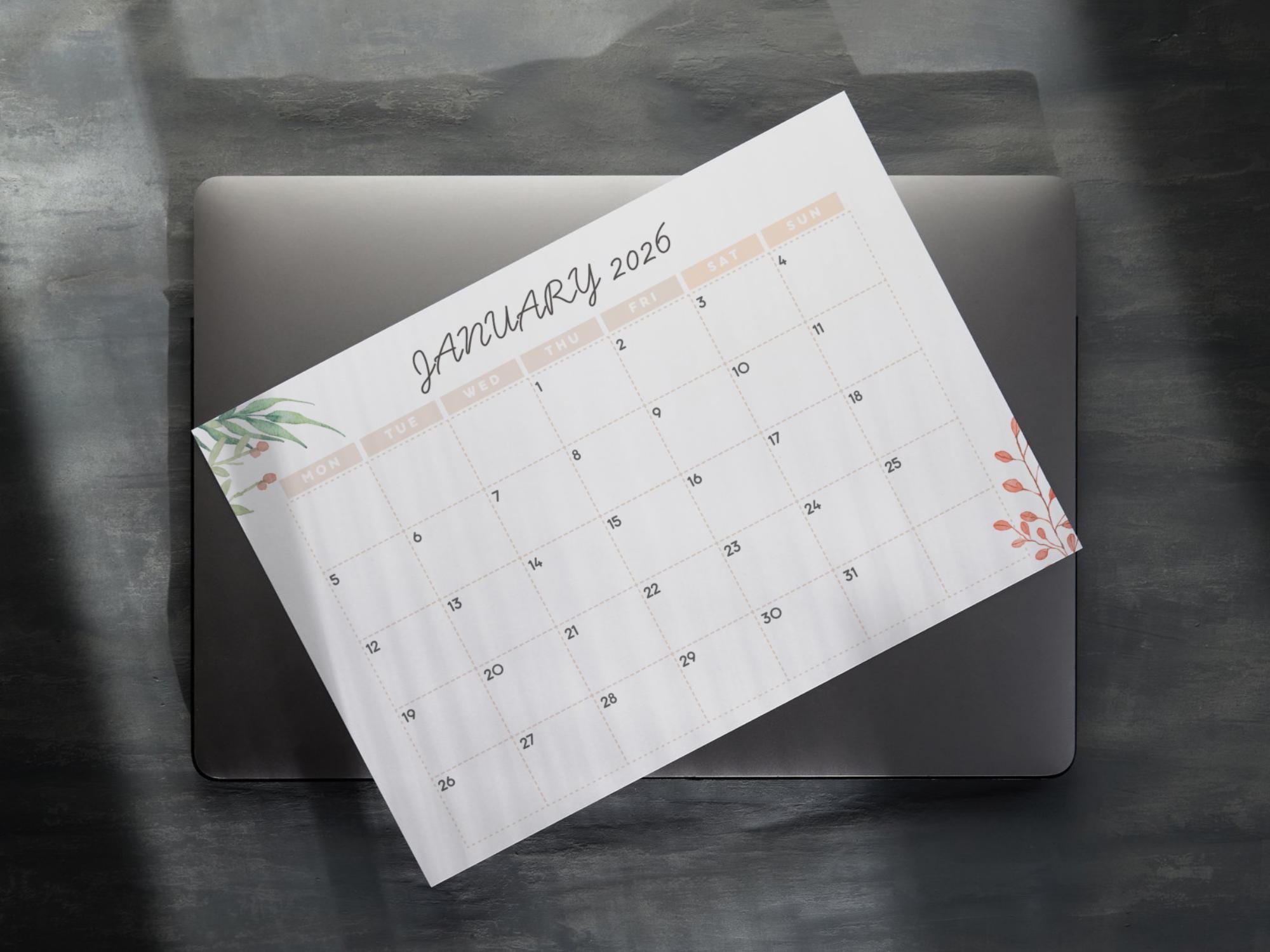 Printable Minimalist 2026 Calendar, Monthly Planner - Digital Download ...
