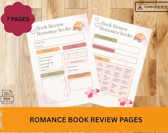 Romance Book Review Template: 7 Reading Journal Pages (PDF Download)