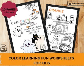 Ghost Color Learning Worksheets, Preschool Kindergarten Activity (PDF)