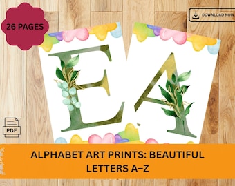 Green Alphabet Letters Art Print: ABC Nursery Decor (Digital Download)
