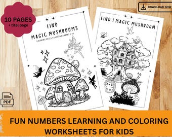 Magic Mushrooms Numbers Learning Coloring Pages, Preschool Activity (Printable PDF)