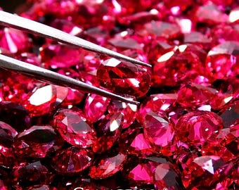 40 Pcs Lab Grown Natural Ruby Lot 4x6mm VVS1 Blood Red Loose Gemstones, Oval Cut Ruby for Jewelry Making,