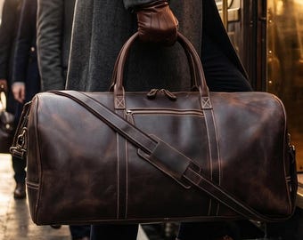 Personalized Handmade Leather Duffel Bag | Buffalo Leather Weekender | Carry On Travel Bag | Overnight Gym Bag for men & Women | VLC