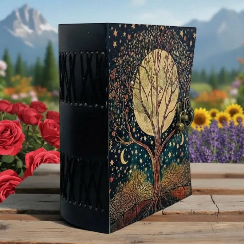 Tree of Life Leather Journal – Fairy Moon and Stars Grimoire Notebook ...