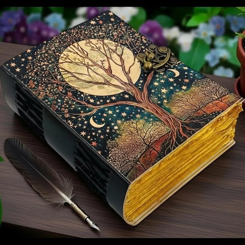 Tree of Life Leather Journal – Fairy Moon and Stars Grimoire Notebook ...