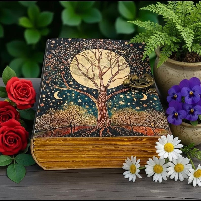 Tree of Life Leather Journal – Fairy Moon and Stars Grimoire Notebook ...