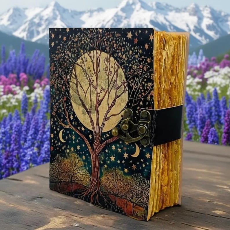 Tree of Life Leather Journal – Fairy Moon and Stars Grimoire Notebook ...