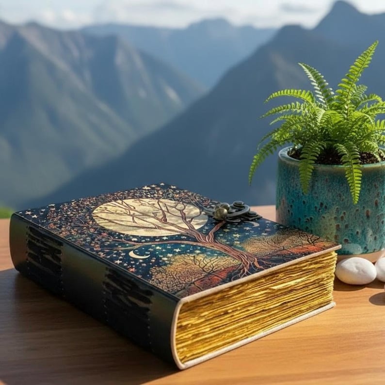 Tree of Life Leather Journal – Fairy Moon and Stars Grimoire Notebook ...