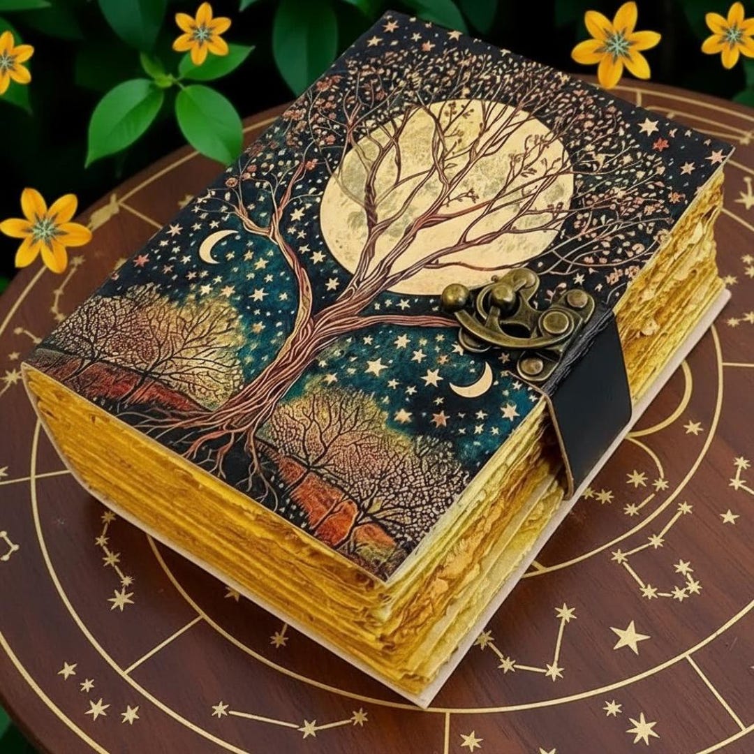 Tree of Life Leather Journal – Fairy Moon and Stars Grimoire Notebook ...
