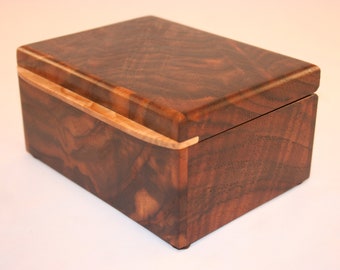 Jewelry box, Watch box, Heirloom box, Keepsake box, Valet Black Walnut Burl, Quilted Maple. (SB0101)