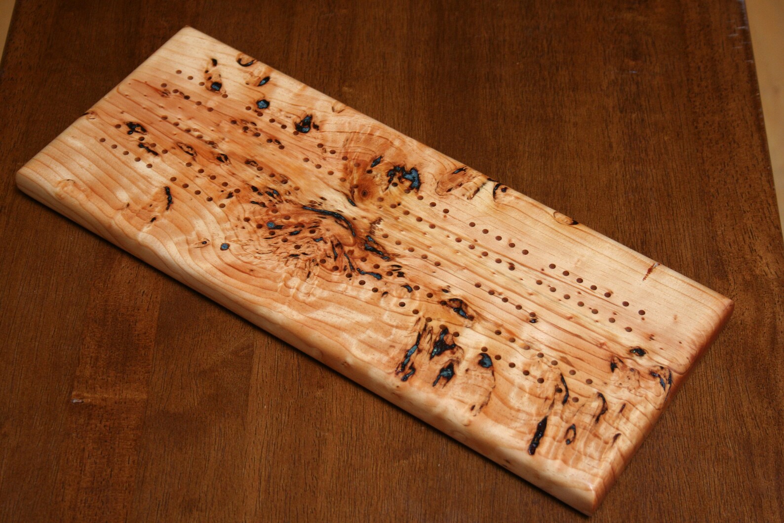 Cribbage Board Burled Pine and Maple withLapis lazuli inlay Etsy