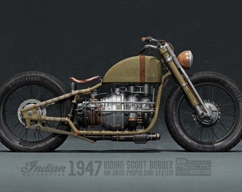 Indian Military motorcycle concept art mouse pad, Indian scout bobber, Ion Drive Propulsion, Cafe Racer, biker gift, Motorcycle prototype