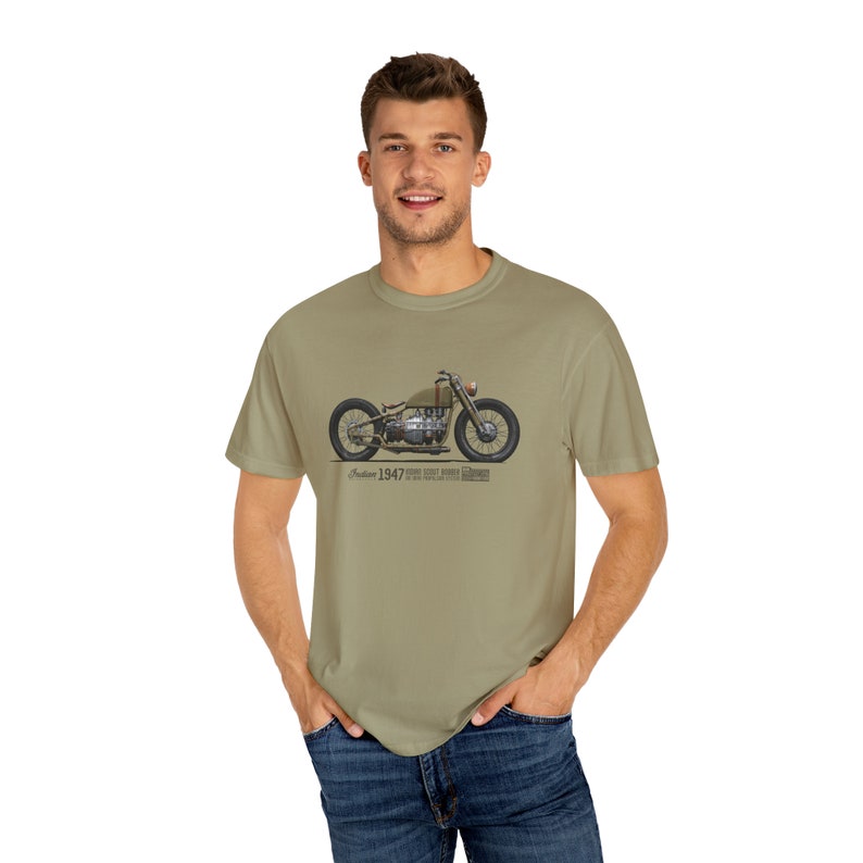 Arte conceptual de la camiseta de la motocicleta militar india, bobber explorador indio, propulsión Ion Drive, Cafe Racer, regalo de motociclista, prototipo de motocicleta imagen 1