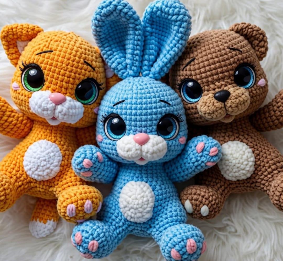 3-in-1 Crochet Plush Toy Pattern – Bunny, Bear, Kitty Amigurumi ...